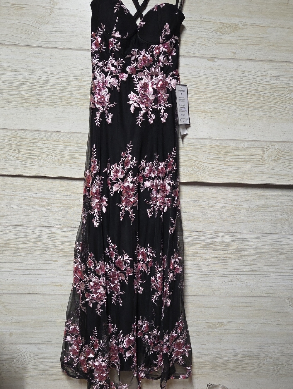 Floral Embroidered Black & Pink Prom Dress